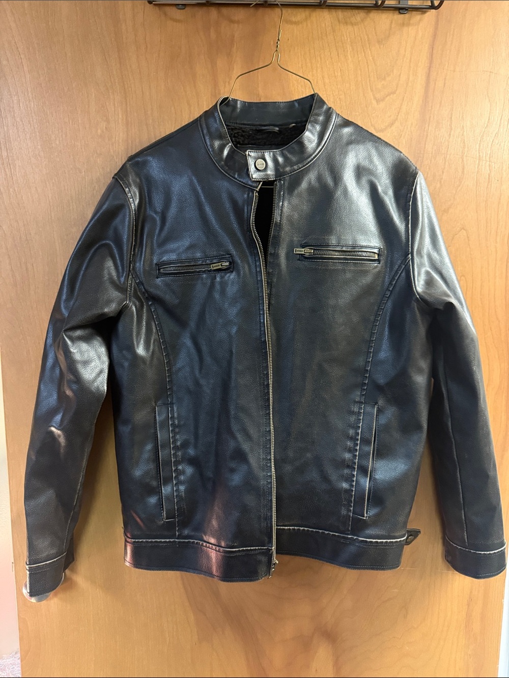 Guess Men's Black Faux Leather Bomber Jacket